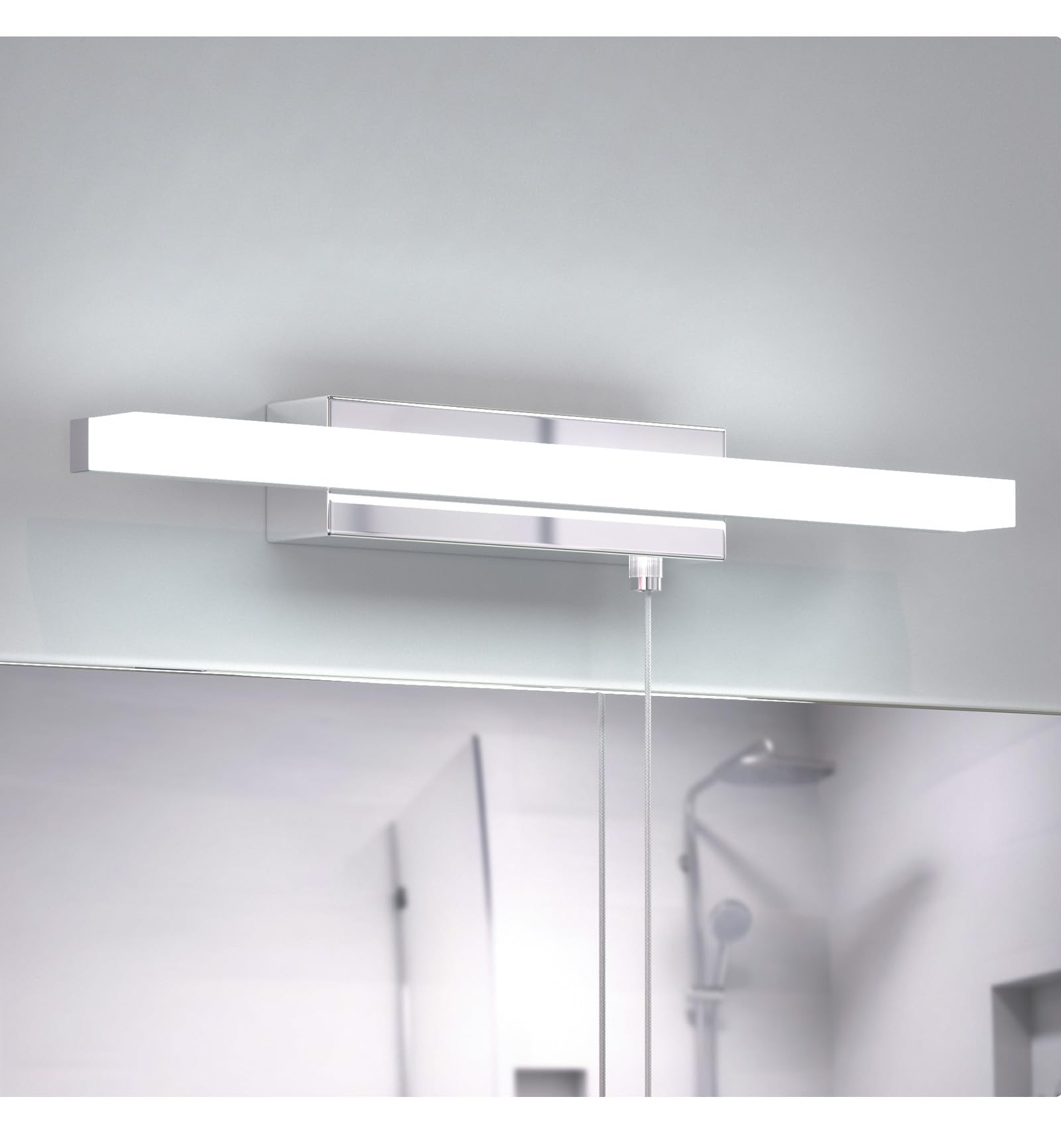 Lamptobe Silvery Bathroom Wall Light 9W 220V - Bathroom Led Mirror Light With Pull Cord Switch - Cold White 6000K Ip44 Waterproof Over Mirror Lamp 850Lm Bright For Shaving And Makeup