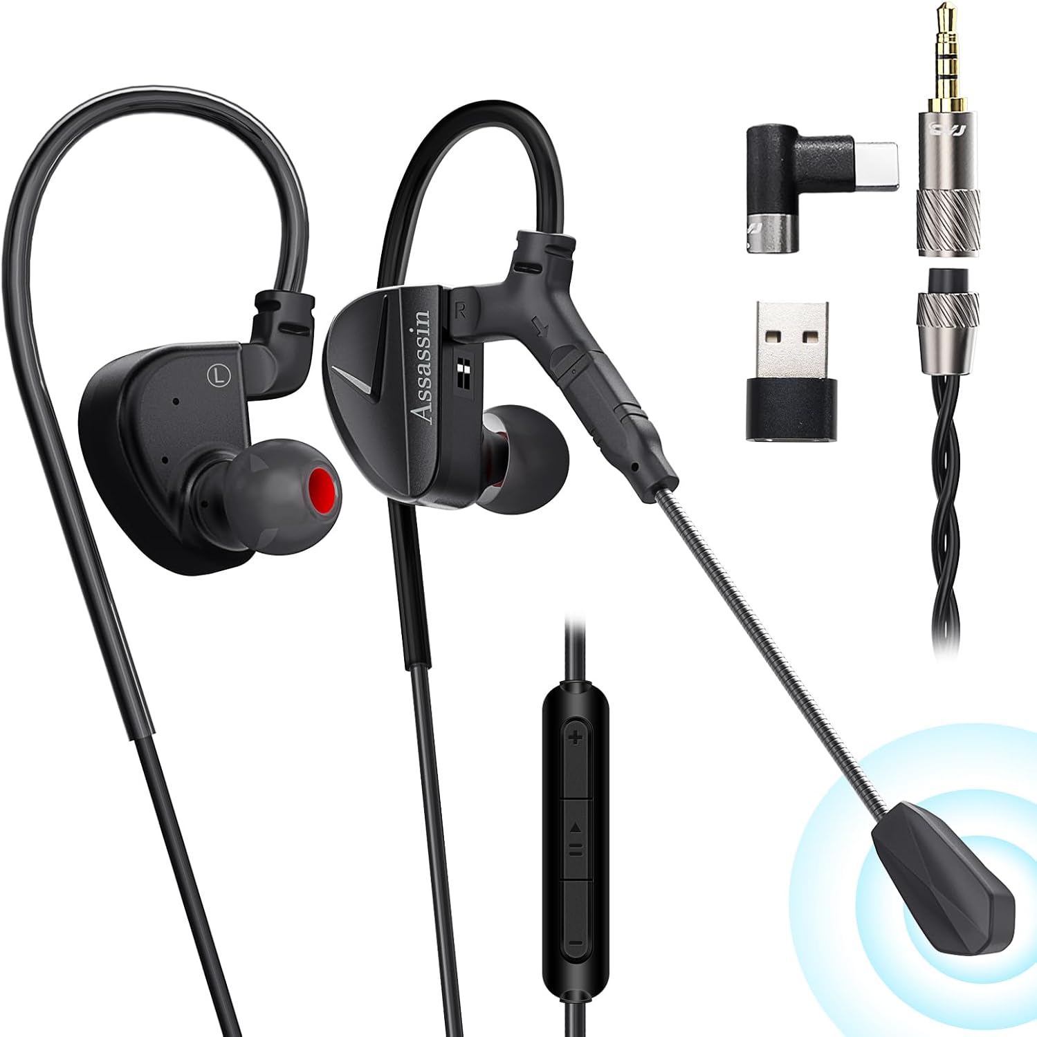 Wired Gaming Earbuds, in-Ear Monitor Headphones, HiFi E-Sport Headset, Hybrid IEM Earphones with 3.5mm Type-C/USB for PC, Mobile, MacOS, PS5, Xbox,Switch - Gamer Audiophile Musician (with Mic)