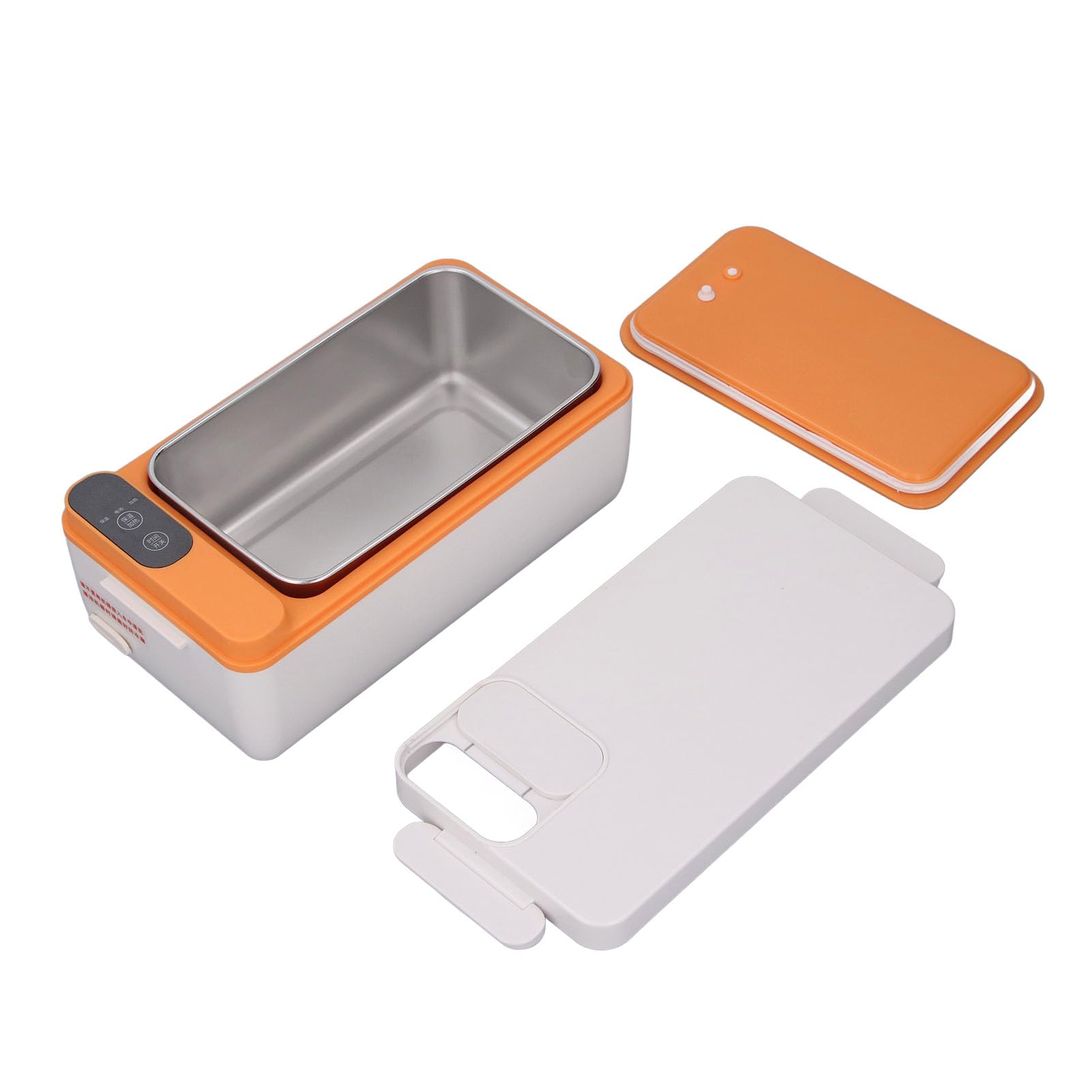 Wakects Lunch Box Elettrico, Scaldavivande in Acciaio Inossidabile 304 con Riscaldamento Rapido 149F, Scaldavivande Portatile da 1 Litro per Lavoro e Viaggi (Bianco Arancio)