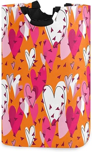 Basket Laundry Valentines Day Love Orange Stylish Hearts Collapsable Art Stuff For Cubby Quilt cesta separadora de ropa