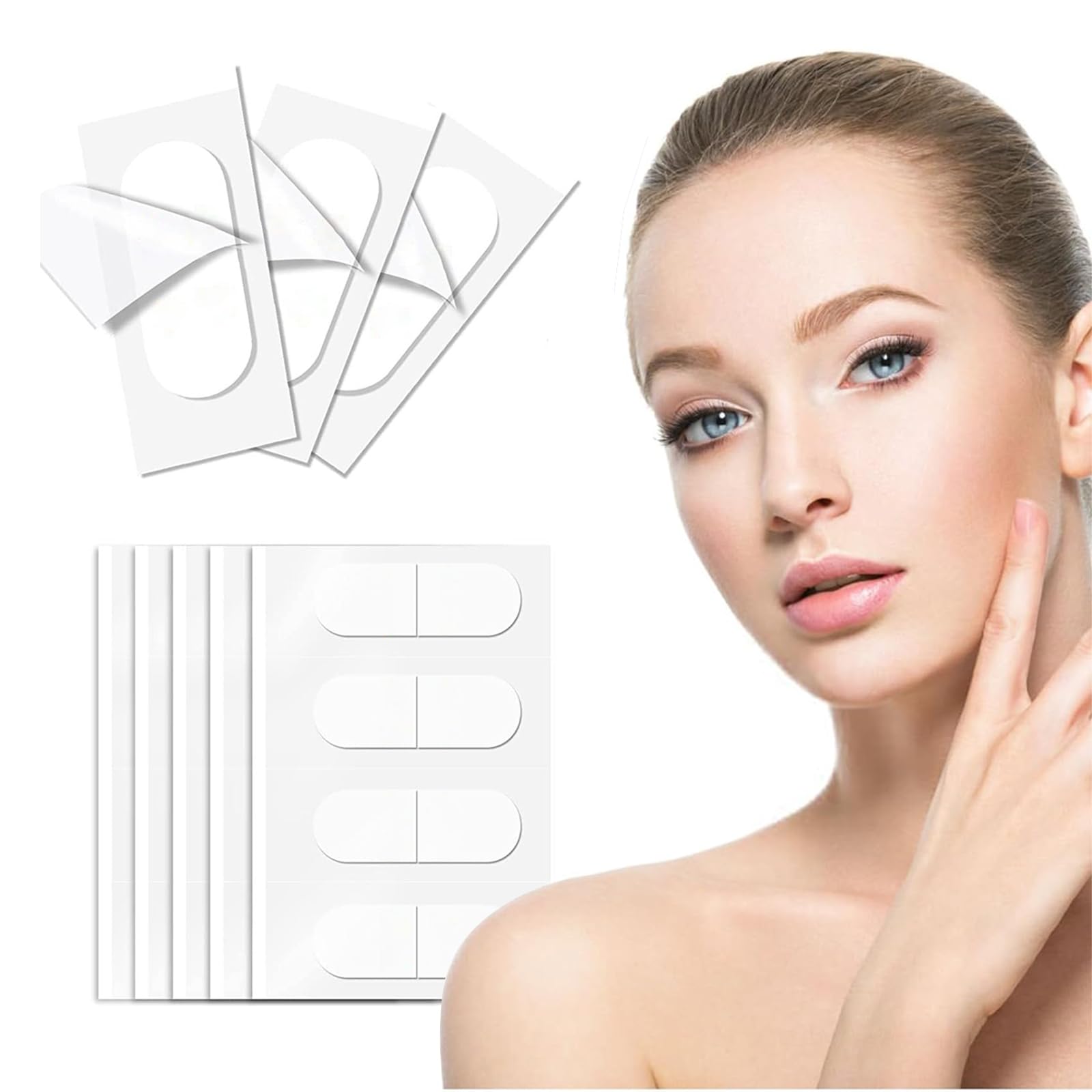 160 Piezas Etiqueta Estiramiento Facial, Cinta Adhesiva Estiramiento Facial Etiquetas Delgadas Invisibles, Antiarrugas Maquillaje Pegatinas, para Ojos, Papada, Maquillaje Instantáneo