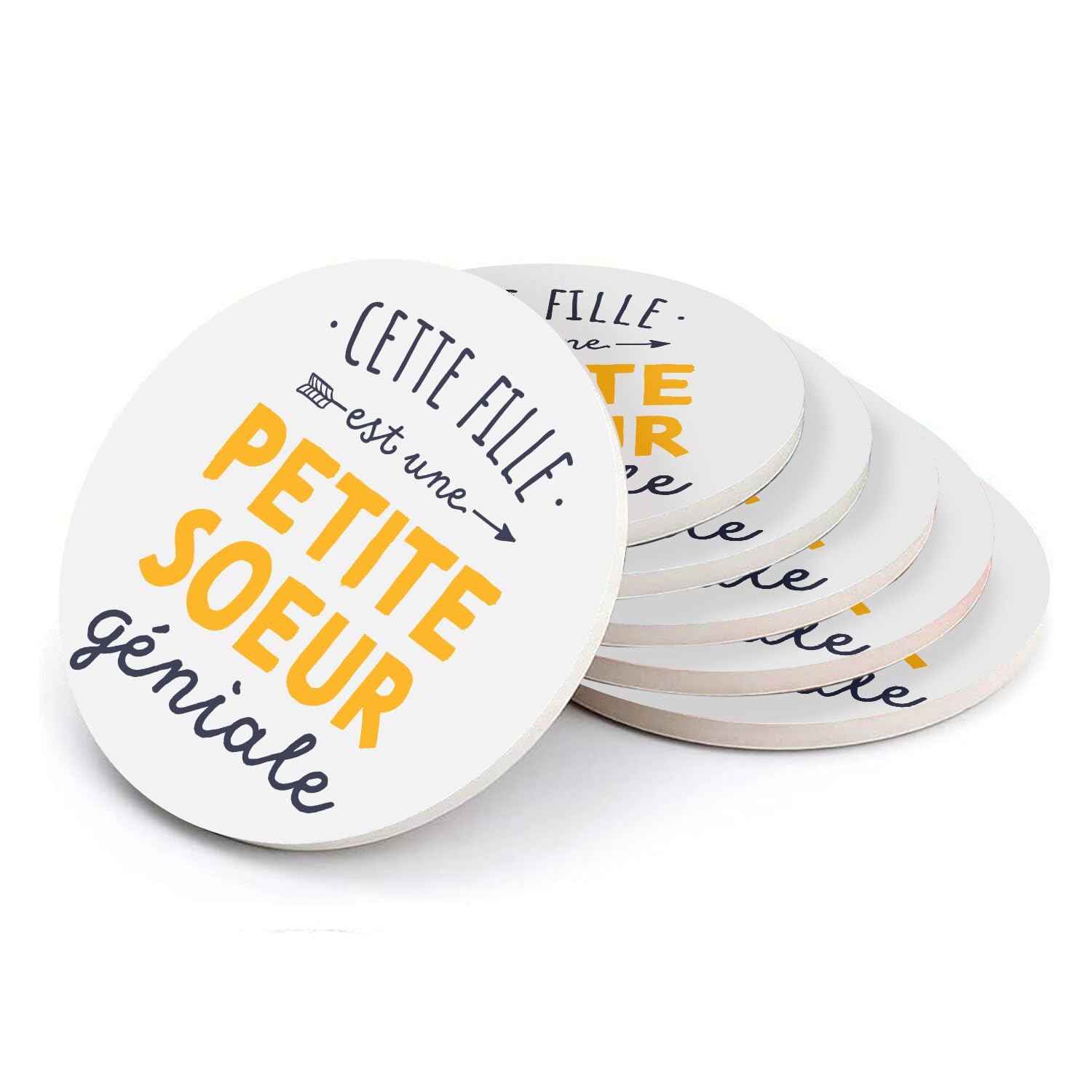 Sous-verre ronds en céramique Petite Sœur Géniale lot de 6 pièces de 108mm
