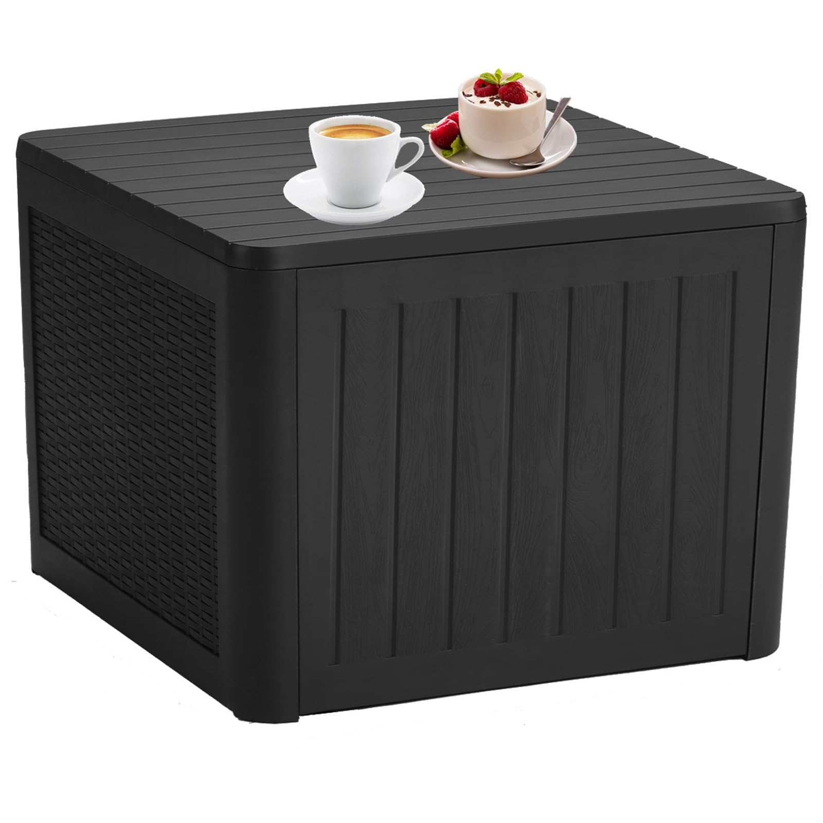 JKRDeck Box 35 Gallon Resin Storage Box Side Table Indoor Outdoor Weterproof and UV Resistant for Patio Furniture, Small Deck Box Resin, Outside Patio Table with Storage Durable for Balls, Black