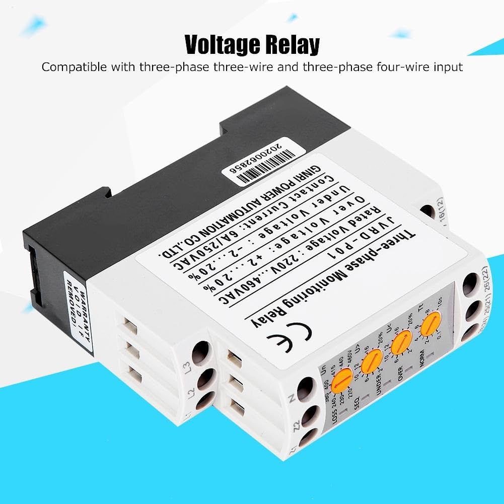 Jadeshay Protector de voltaje Relé de voltaje trifásico Protector de monitoreo de sobretensión y subtensión multifunción Entrada de voltaje de 176V-552V