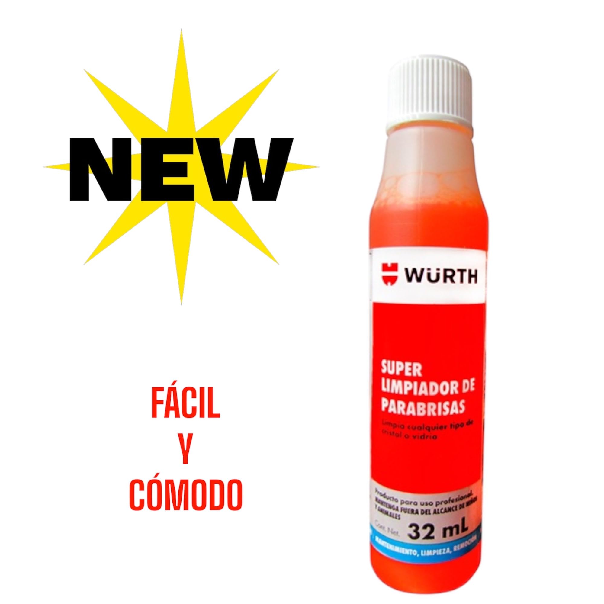 WURTH Limpiaparabrisas Concentrado, 32 ml, Pack 25 Monodosis, Detergente con Agentes Anti Cal para 3 Litros