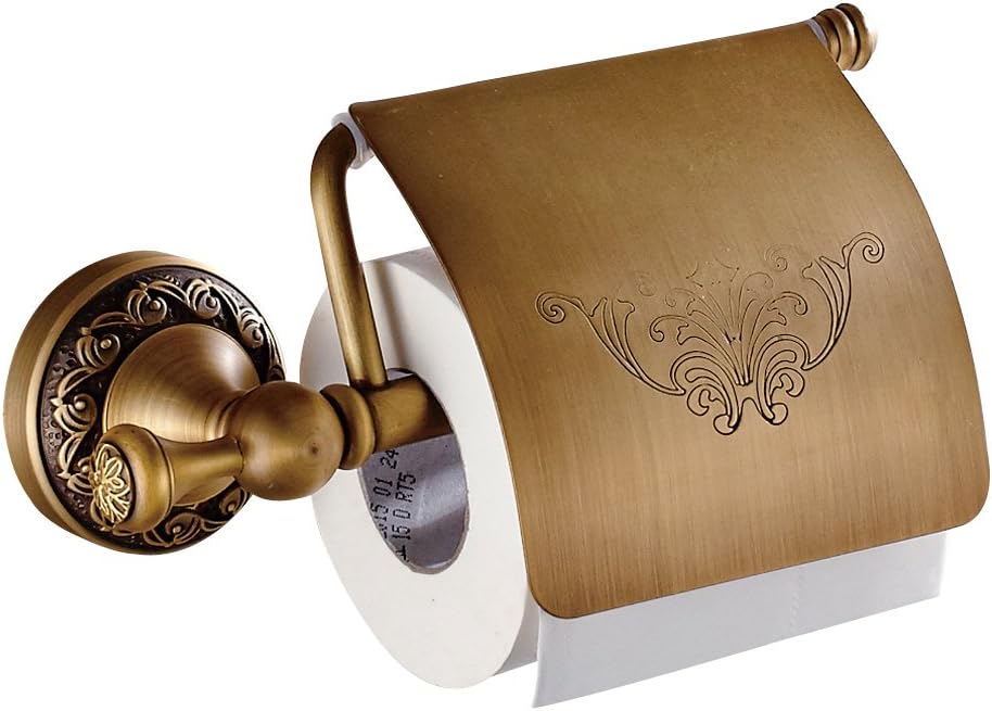 Weare Home Home Bathroom Accessories Retro Solid Copper Toilet Roll Holder and Tissue, Kitchen Paper, Minimal Classic with Carved Lid Bronze Coating Toilet Paper Holder