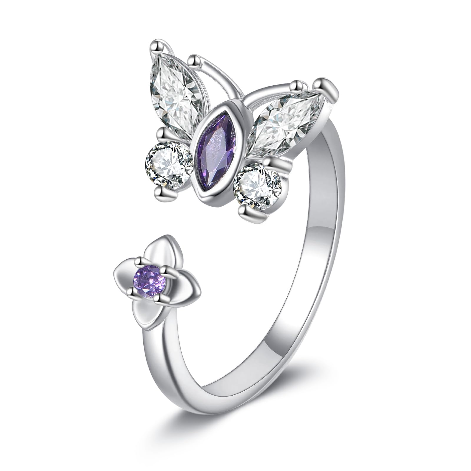 KZX Schmetterling Fidget Anxiety Ringe 925 Sterling Silber Zirkonia Verstellbare Knöchelringe Angstring Schmetterling Ring Schmuck Geschenke für Frauen