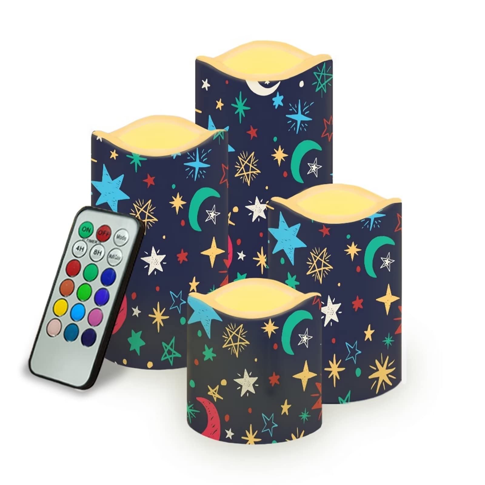 Luna e stella candele senza fiamma con timer remoto, candele elettriche a led per interni e esterni, impermeabili, 4 pezzi per decorazioni per la casa/matrimonio