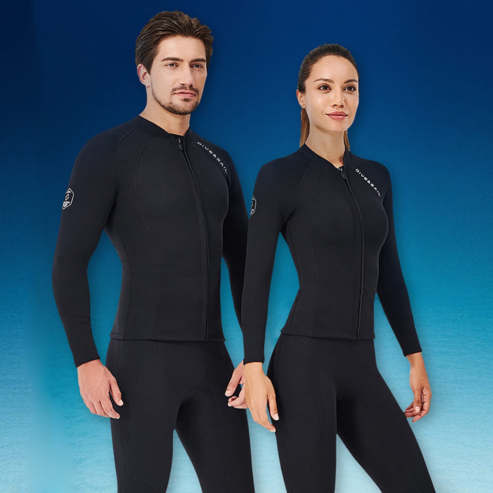 HUIOP 2mm Neoprene Uomo Donna Top da Sub con Cerniera Frontale Mute Giacca a Maniche Lunghe Top Muta per Snorkeling Diving Surf Sport Acquatici Nuoto,Muta
