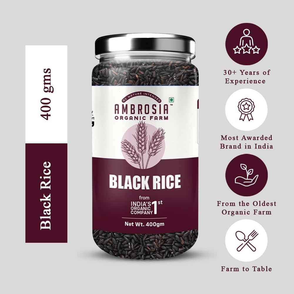 Ambrosia Organic Farm Traditional Naga Black Rice Karupu Kavuni Forbidden organically processed rice| weight loss | High Antioxidants 800 gms (2x400 gms) - Image 4 thumbnail