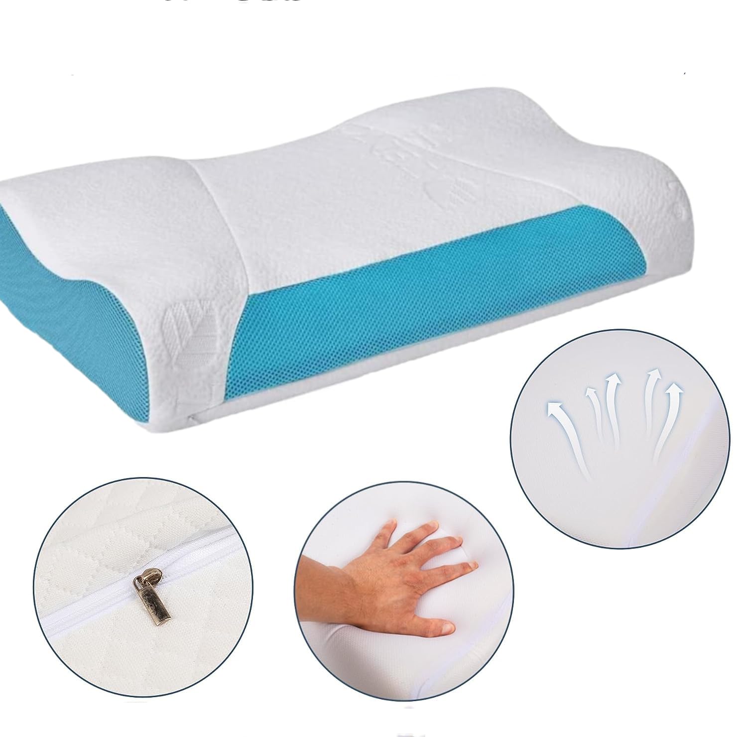 Memory Foam Neck Pillow, Adjustable Ergonomic Cervical Sleeping Neck Pillow, Neck Support Pillow for Shoulder and Neck Pain Relief, Orthopedic Pillow for Side Sleeping with Washable Cover