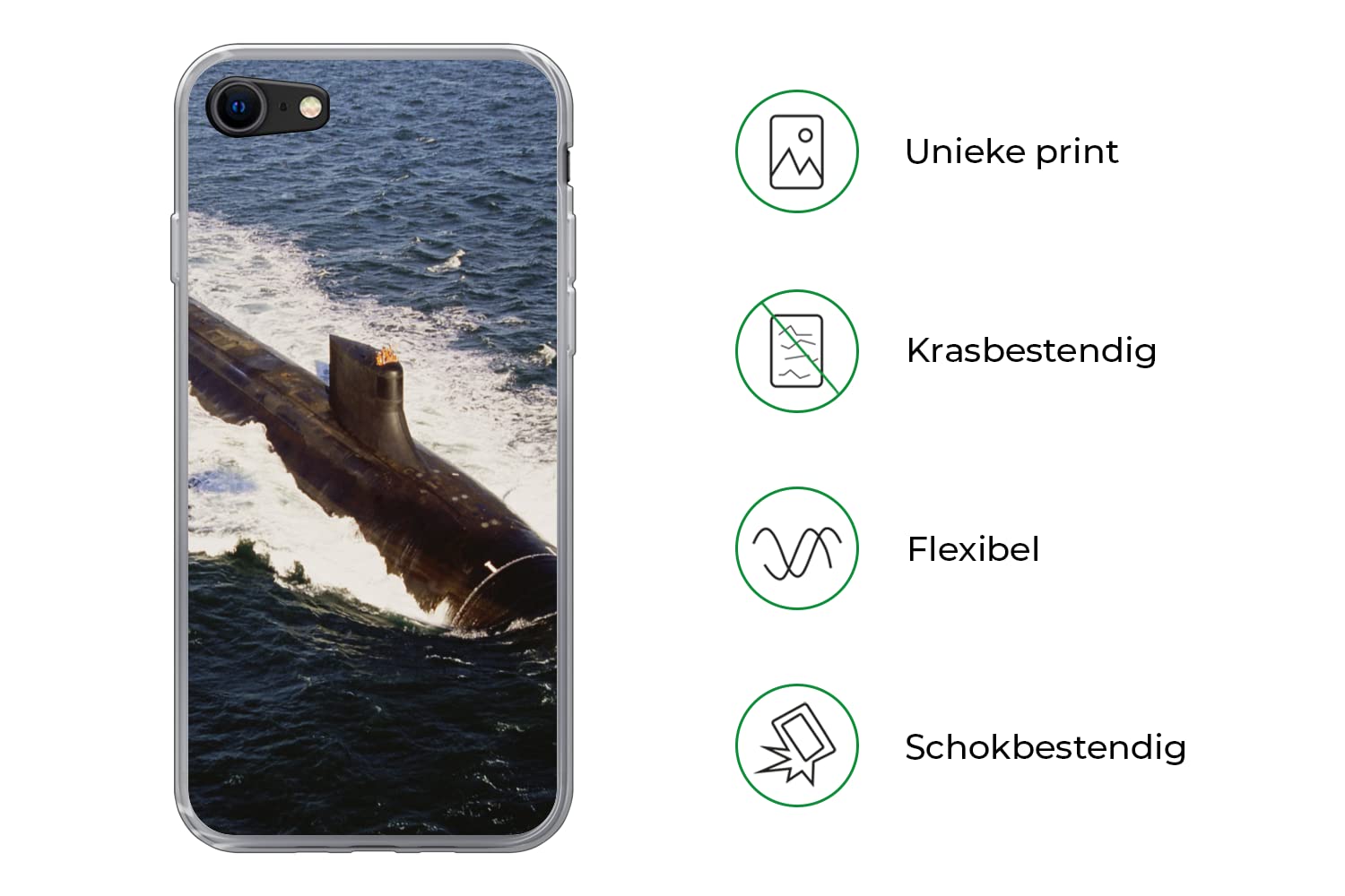 MuchoWow Funda para iPhone 7 - Un Submarino se sumerge en el Agua - Funda de Silicona/Funda Blanda para teléfono móvil