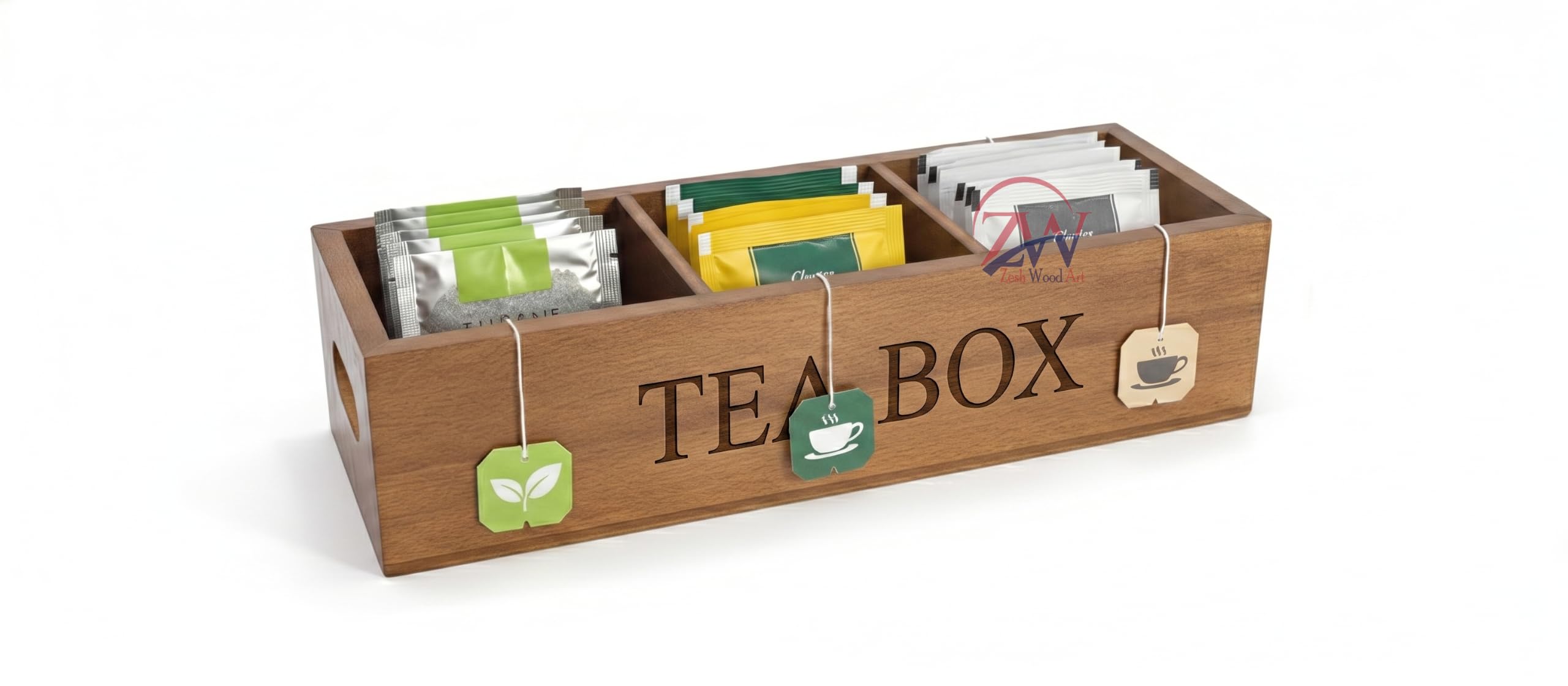 Wooden Tea Bag Organizer Box with 3 Compartments – Antique Solid Wood Tea Storage Holder for Kitchen Countertop, Coffee & Tea Station Organizer-image-4