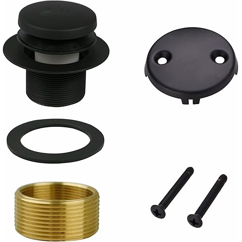 Black Bathtub Drain Tip Toe Tub Conversion Kit, Replacement Bath Tub Drain Trim Kit with Two-Hole Overflow Faceplate and Universal Fine/Coarse Thread Assembly, Matte Black