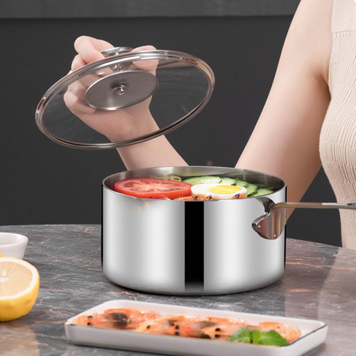 TOPBATHY Pentola per Latte in Acciaio Inox Coperchio, Manico