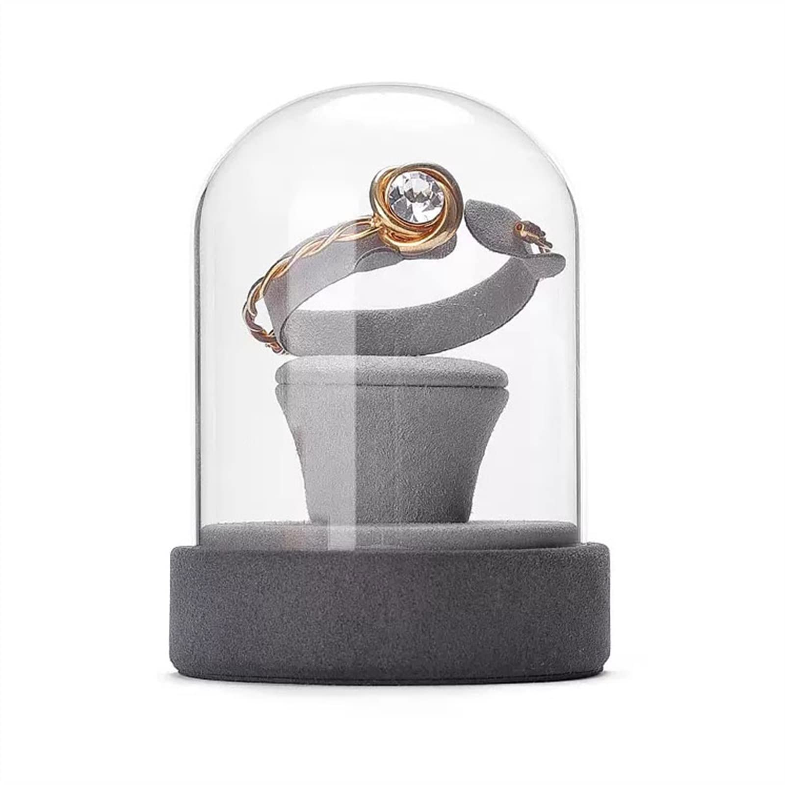 J9V4G6S3B5 Jewellery Storage Bracelet Holder Velvet Jewelry Organizer Stand and Display with Glass Lid Decorative for Show Selling(Gris)