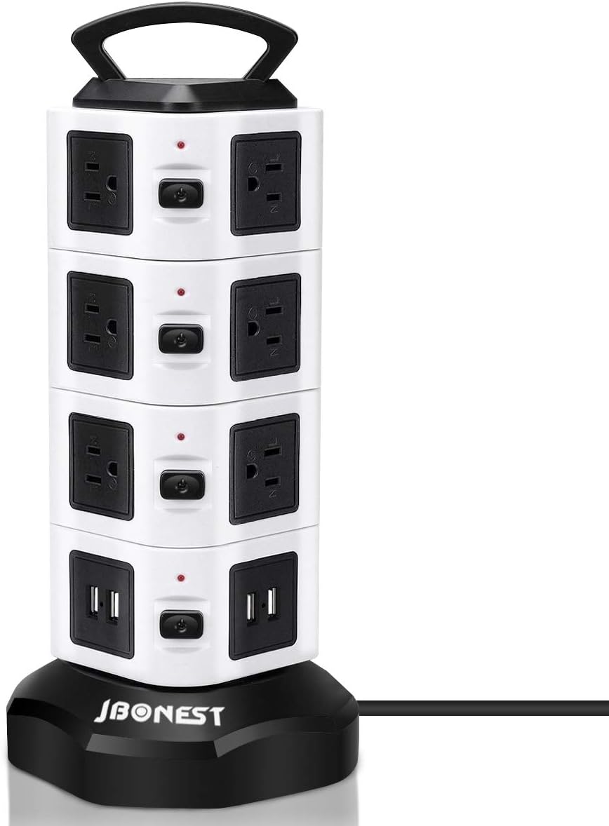 JBonest Power Strip Tower 14 Outlet 4 USB Port with Surge Protector,6ft Cord Wire Extension Charging Station Universal Socket for PC Laptops Mobile