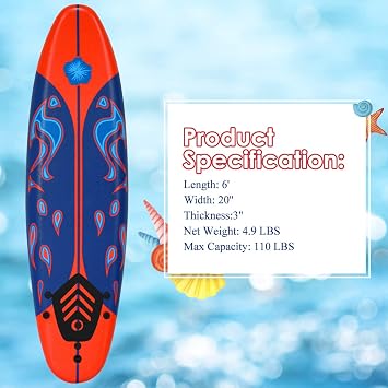 Giantex Surfboard ، 6 Ft Stand Up Surfing Board w / 3 Fins القابلة للفصل ، مقود الأمان ، لوح ركوب الأمواج الرغوي خفيف الوزن للأطفال ، المراهقين ، الكبار