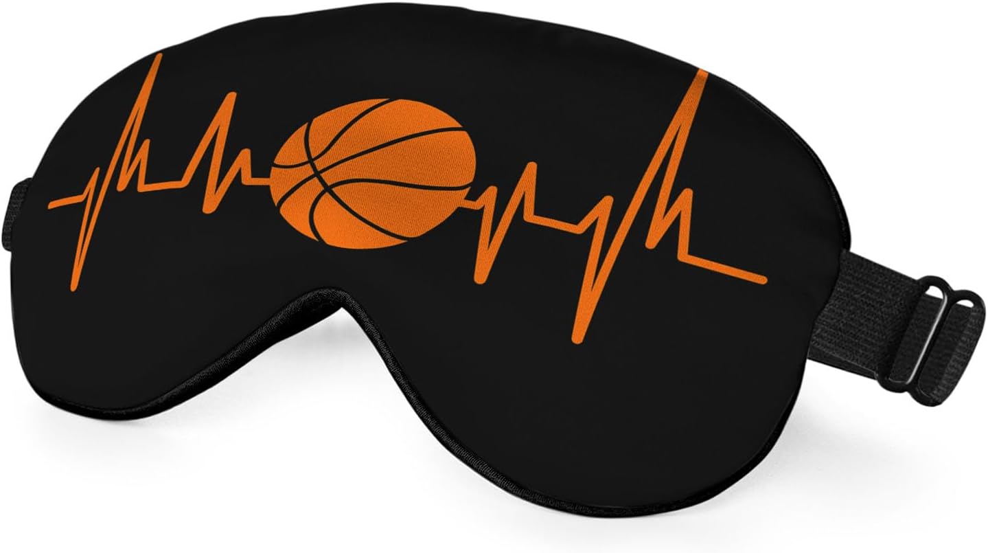 Basketball Heartbeat Eye Mask Sleeping Mask Excitement Sport Orange Black Sleep Masks Silky Soft Eye Cover for Women Men Shading Blindfold for Air Travel Sleeping