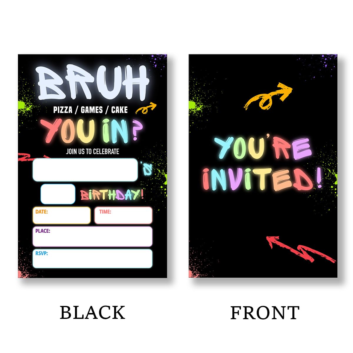 QZJ Boy Games Birthday Party Invitation Supplies with Envelopes Set of 20 Bruh Birthday Invitation Fill in Blank, Double Sided