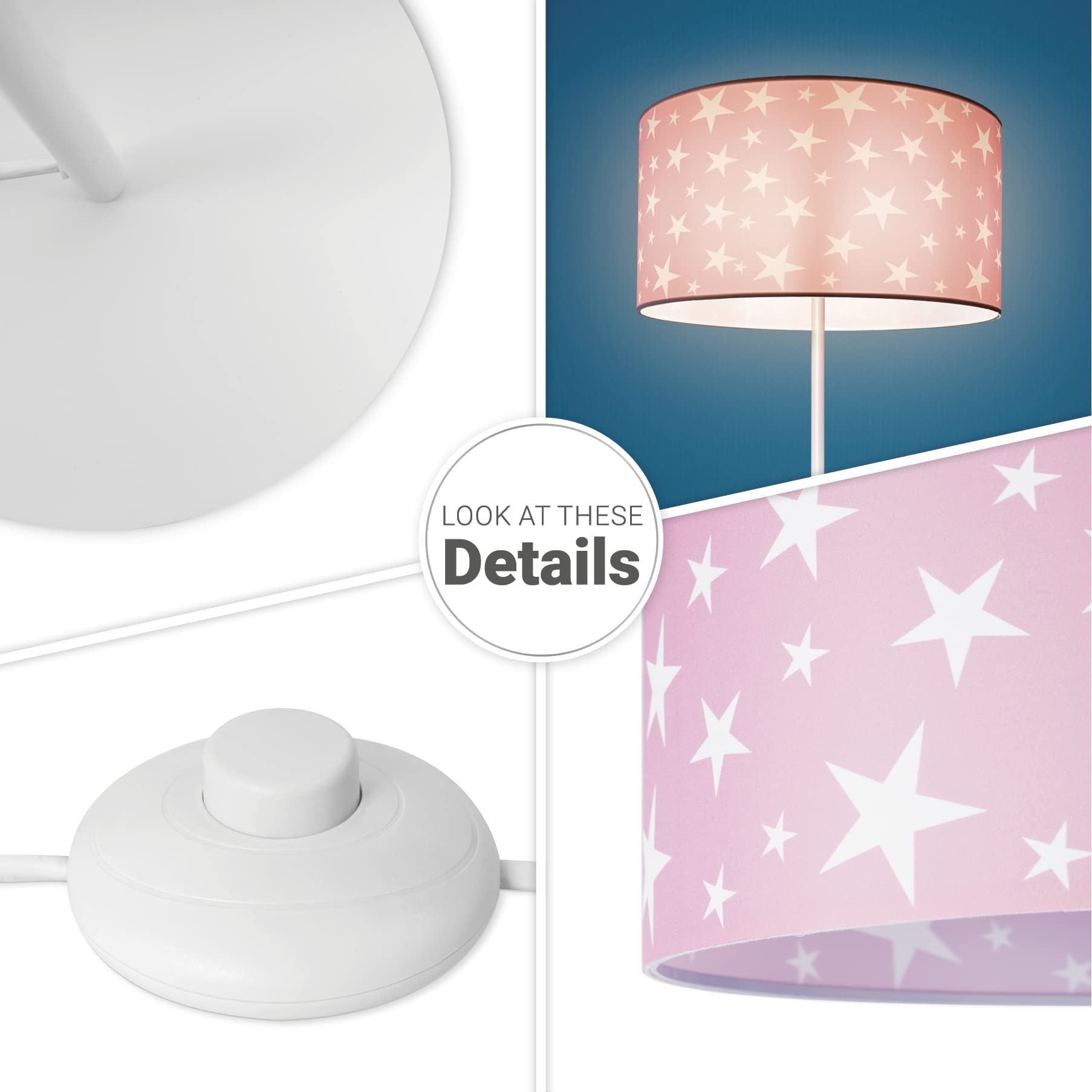 Paco Home Luminaria Pie Niños Lectura Habitación Infantil Lámpara Pantalla Tela Redonda Estrellas Luna Bebé E27