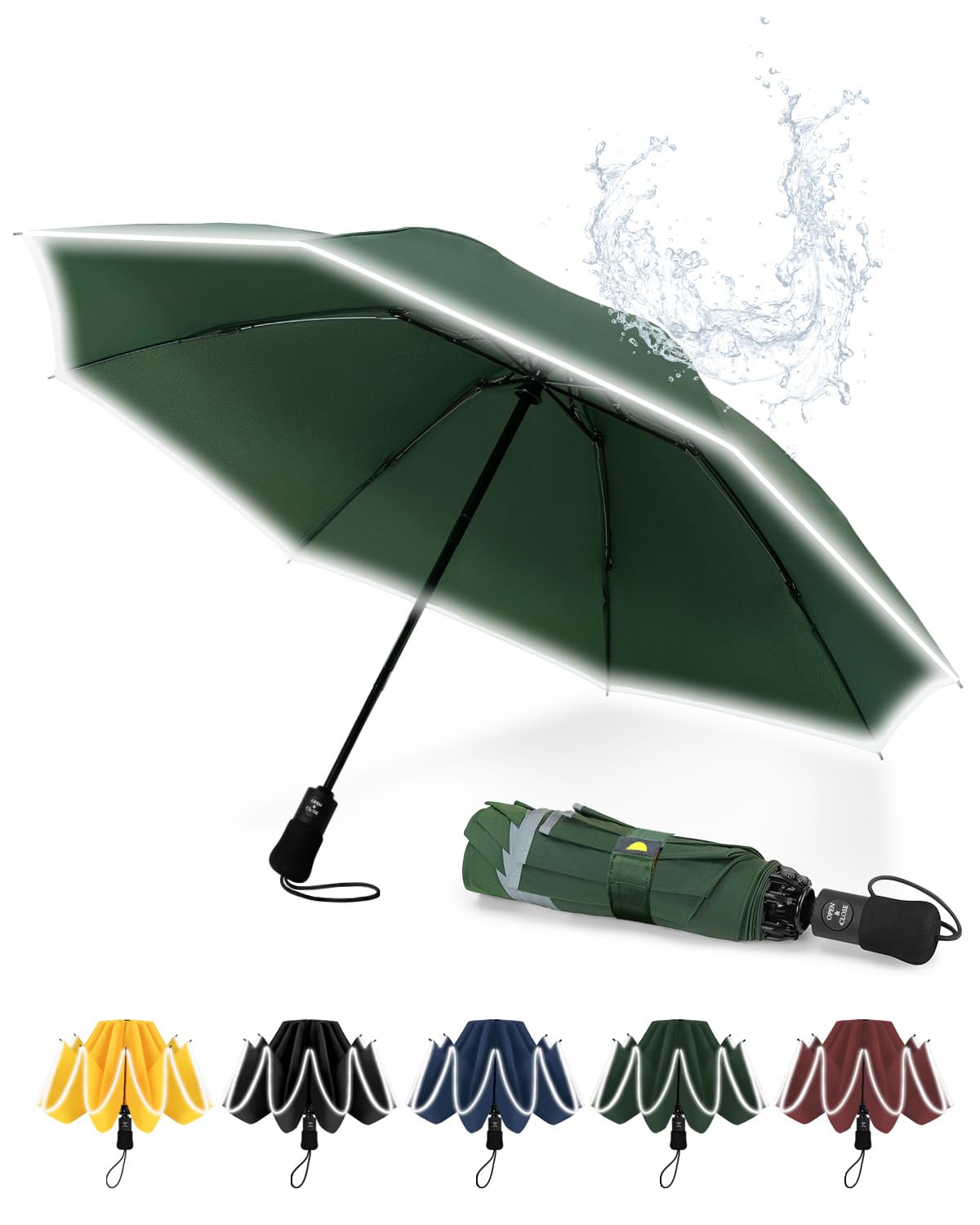 Chakipee Umbrella Windproof Strong Compact Automatic Umbrellas - Umbrella for Men and Women, Portable Folding Umbrella for Travel with Reflective Stripes - Fits Car & Backpack for Wind and Rain