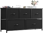 Dresser pour Chambre Chest of Drawers, 7 Organisateurs de rangement de tiroirs de tissus non tissés pour le salon de l'entrée Cabinet d'entrée en bois Top tissu gris