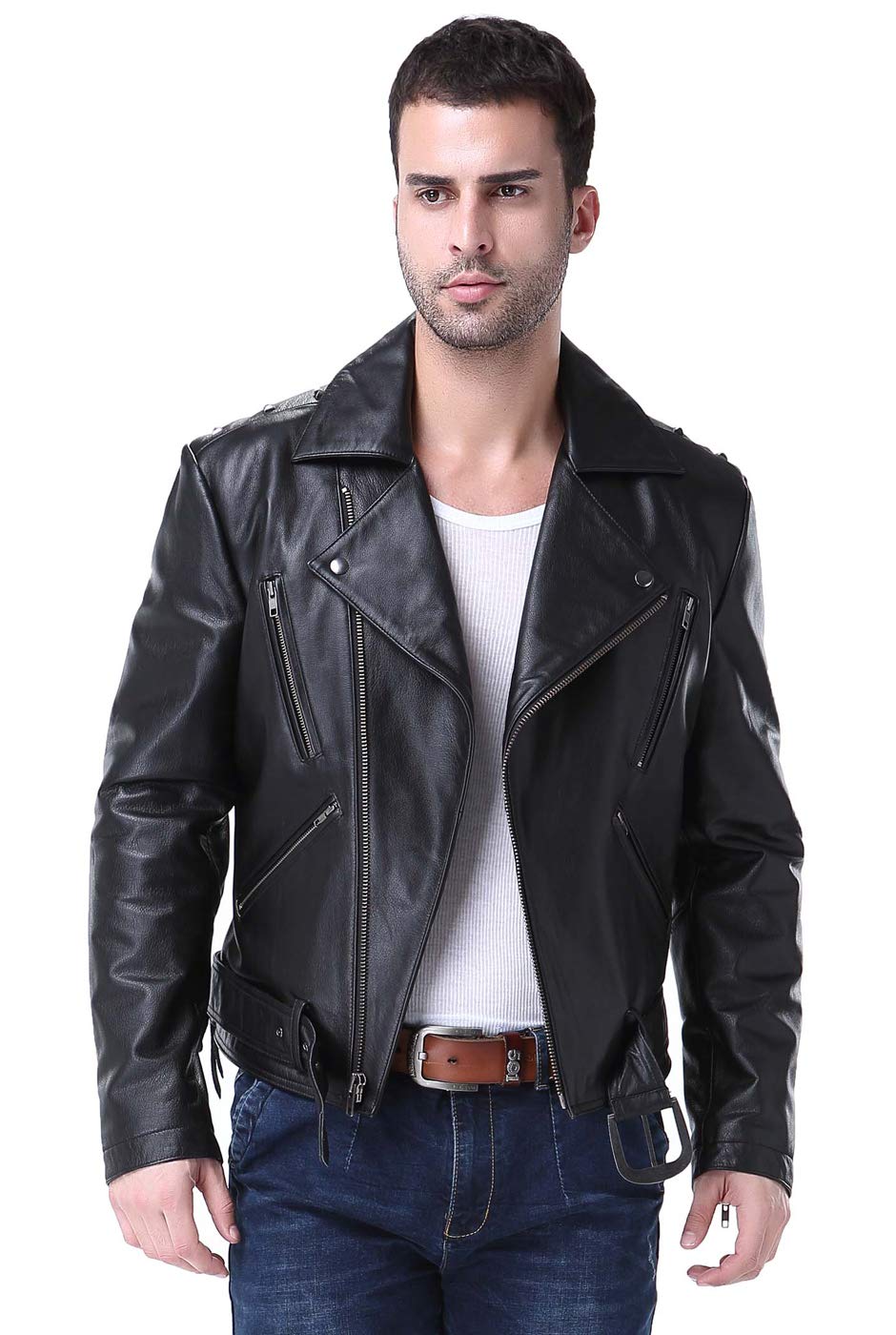 Airborne Leathers Men's Motorcycle Rugged Cow Leather Jacket MJ07