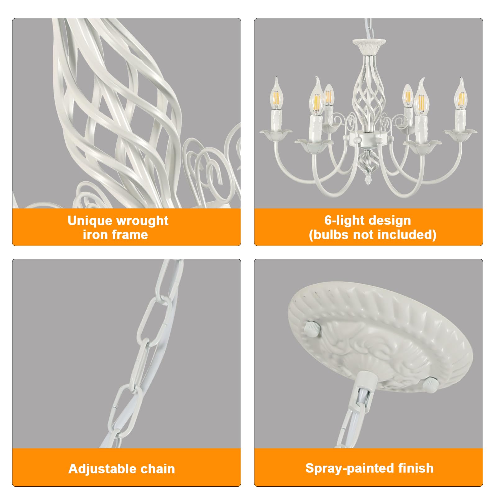 Comely Lampara Araña, Altura Regulable Bianco 6 Luces E14 Lampara Colgante | Lámpara de Techo Rusticas para Cocina, Comedor, Sala de Estar