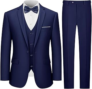 Men's One Button 3-Piece Suits Slim Fit Tuxedo Set with Blazer Jacket Ve...