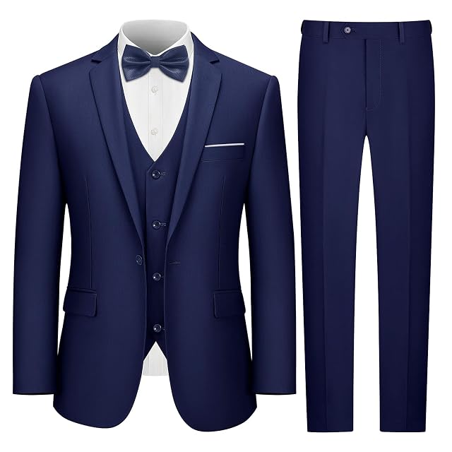 LUPURTY 3 Piece Suits for Men Mens Suit Slim Fit Business Solid One Button Wedding Tuxedo Blazer Vest