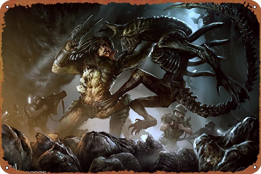 IEITB Aliens Vs Predator Alien Video Game Vintage Metal Sign Tin Sign Poster Outdoor Garden Home Bar Kitchen Wall Decor Sign 8X12Inch