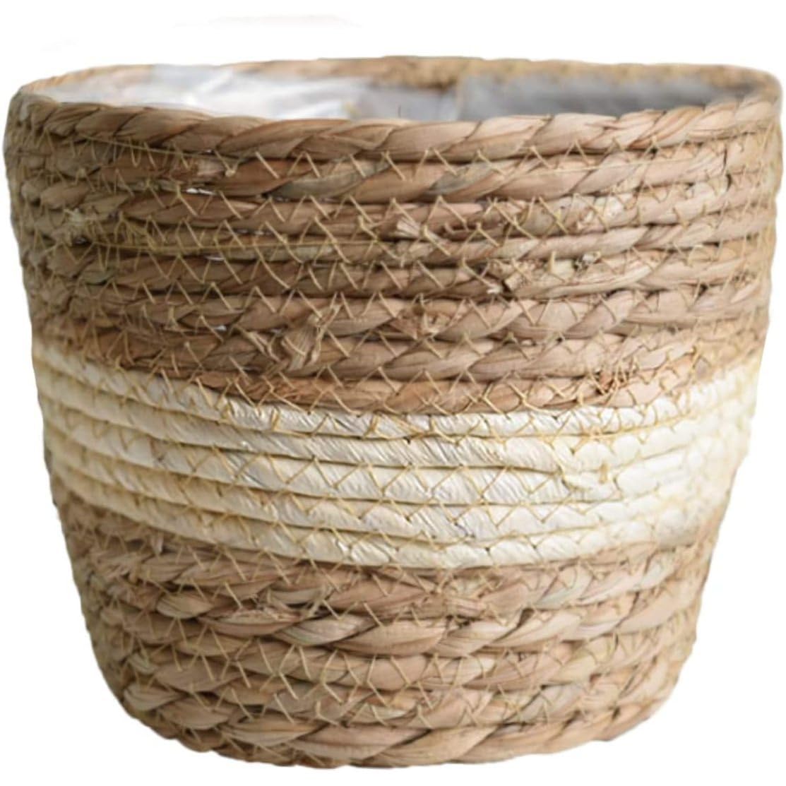 Hintyne Seagrass Basket Grass Basket Planters, Flower Pots Cover Storage Plant Containers Hand Woven Planter with Plastic Liners Straw Flower Pot
