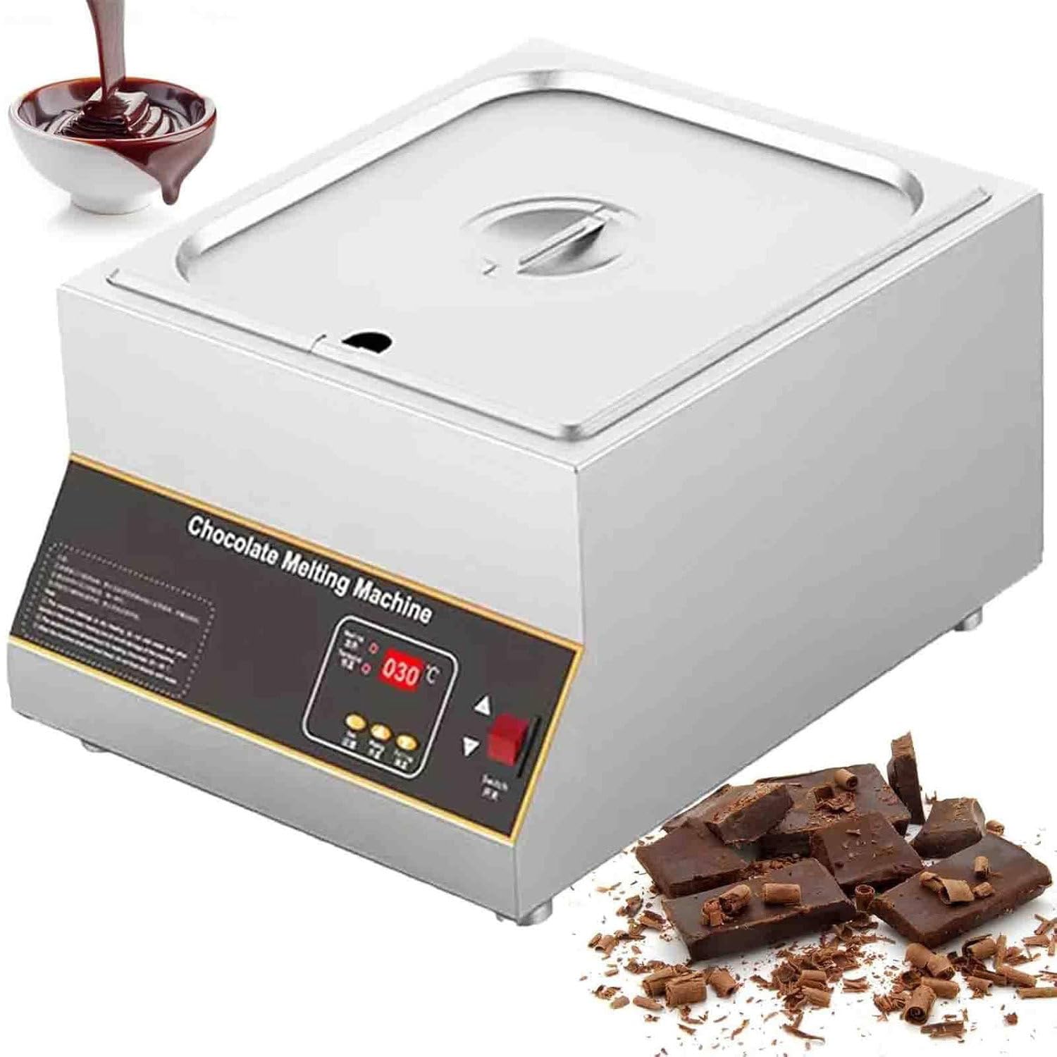 ASerZenith Chocolate Melting Machine, Commercial Chocolate Tempering And Melting Pot, Stainless Steel Warmer For 12Kg Chocolate,1Tank
