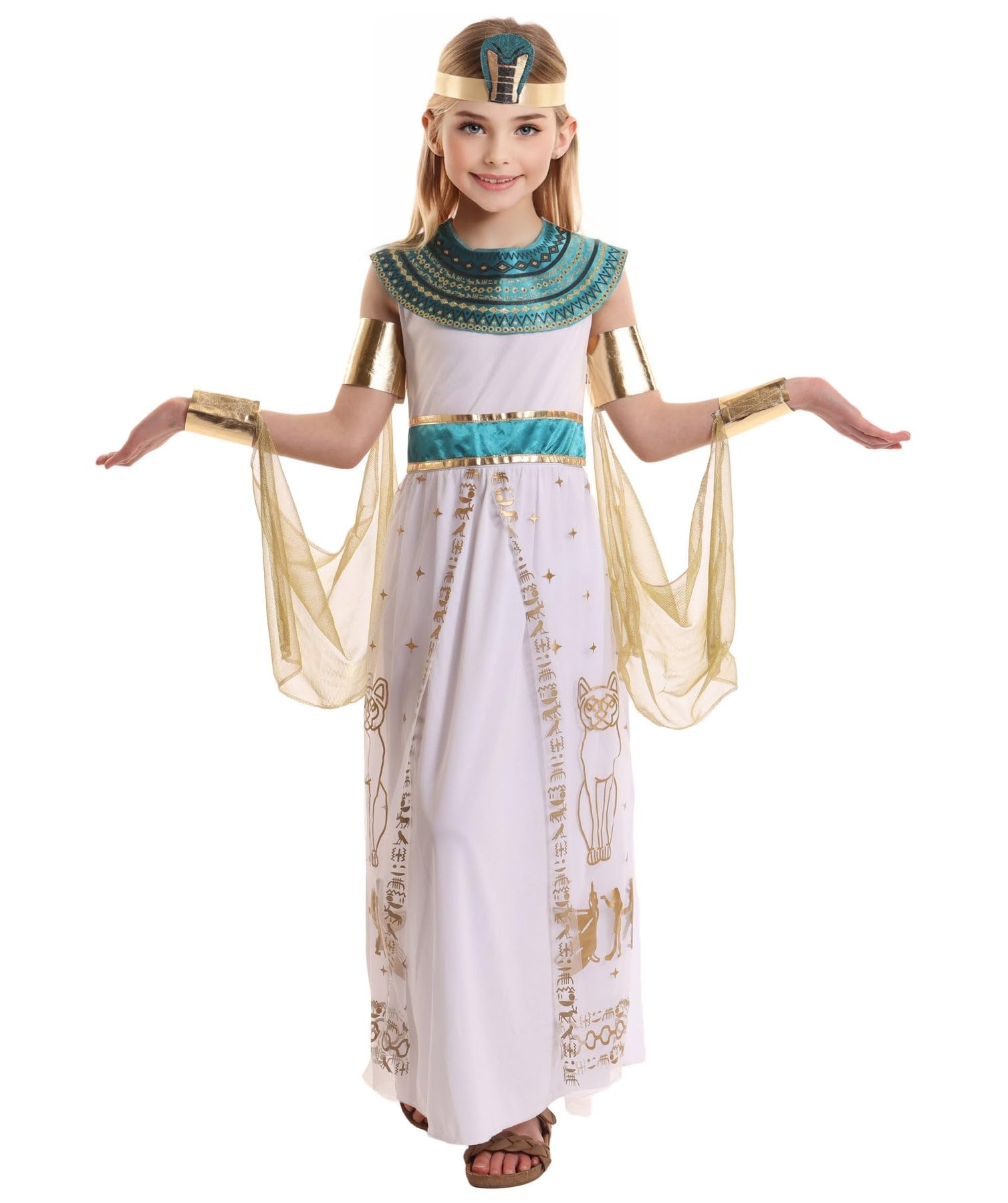 HPO Girl's Royal White Cleopatra Dress | Suitable for Halloween | Headband & Gloves Synthetic Fabric - (13 Years to 14 Years)