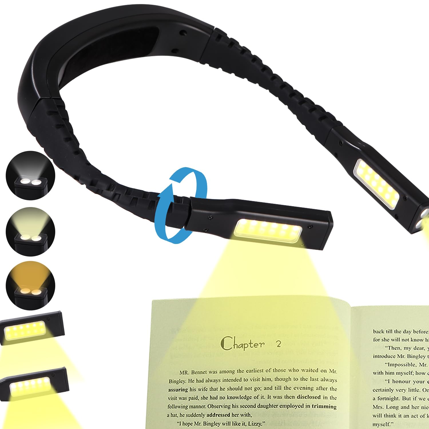 SOBEAU Luz de Lectura Recargable，3 Colores Modos Protección Ocular y Atenuación Continua，Adecuado para ganchillo costura camping reparaciones, regalos para hombres mujeres lectores