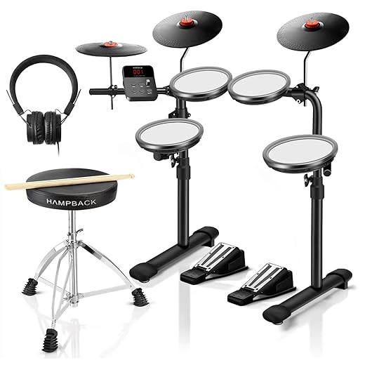 MK-0 Electric Drum Set with 7'' Quiet Mesh Drum Pads, 8'' Full Rubber Cymbals, 12 Kits and 68 Authentic Sounds, USB MIDI, Throne, Sticks, Headphone, 2 Switch Pedals for Beginners & Kids