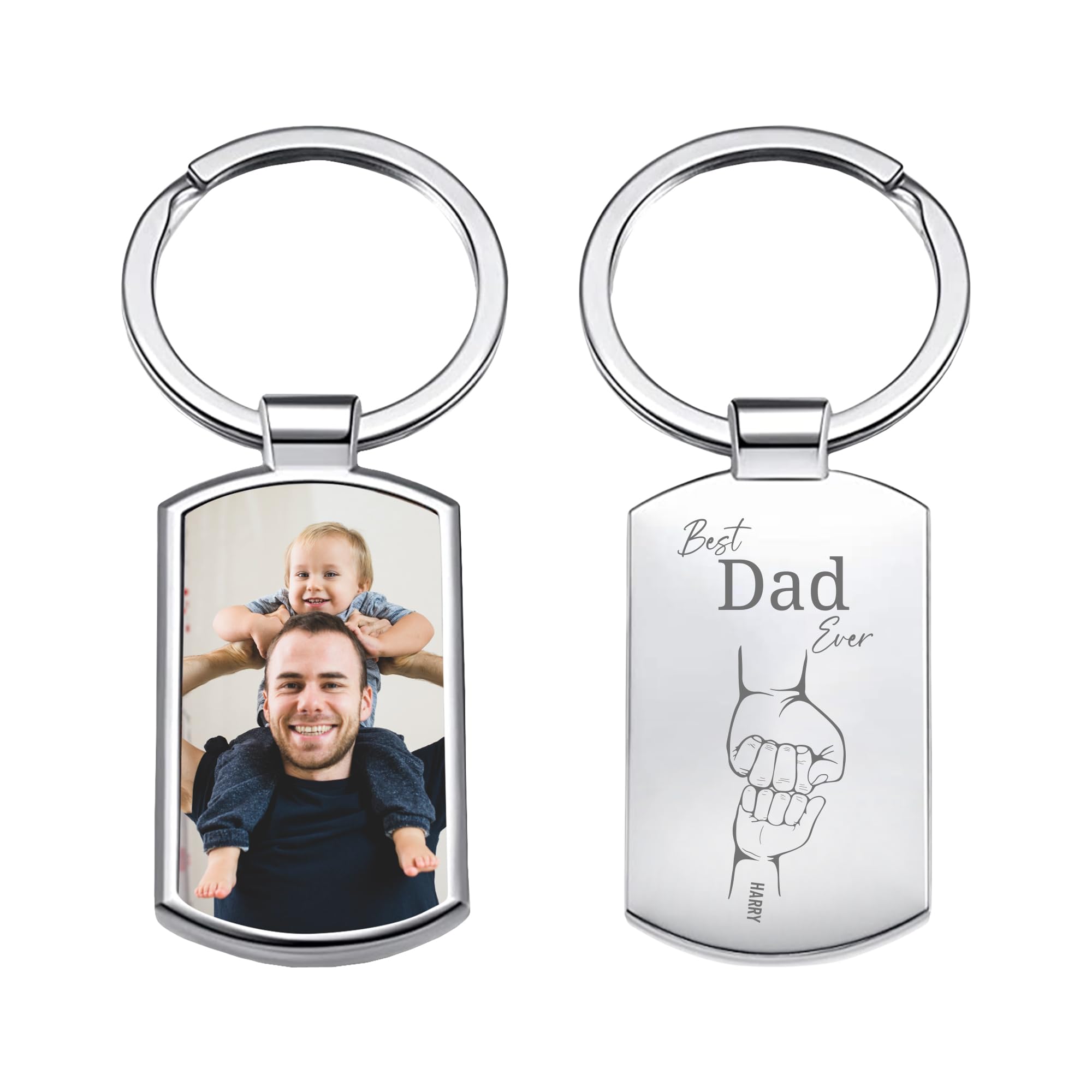 Print Maniacs Boys 1 Fist Personalised Fathers Day Keyring For Dad Gifts From Daughter Son, Custom Fist Bump Dad Keyring Photo Engraved Name, Customised Father's Day Gifts For Daddy Birthday