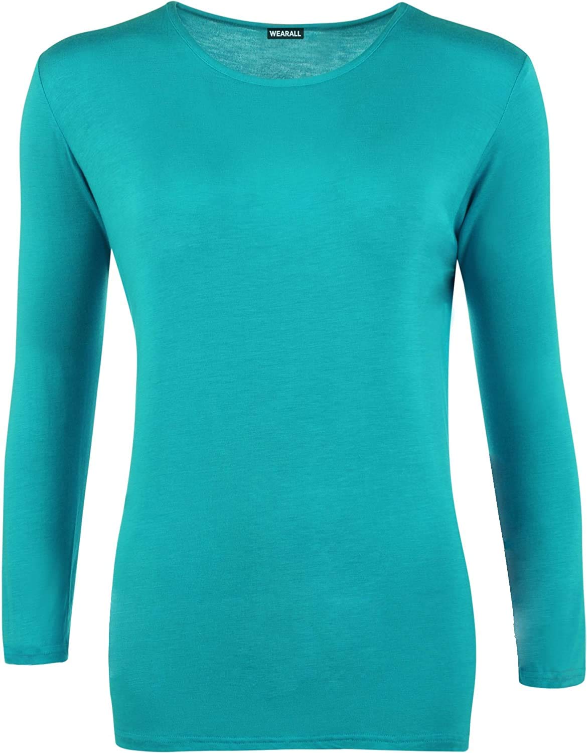 Girlzwalk Women's Turquoise Plain Long Sleeve T-Shirt Basic Casual Plain Stretch Top Plus Size (, Ml = Uk 12-14)
