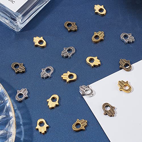 SUNNYCLUE 1 Box 80Pcs 4 Colors Hamsa Hand Bead Alloy Hand of Fatima Miriam Frame Hollow Beads Loose Spacer Charms Chakra Tibetan Style for Jewelry Making Bracelets Necklaces Crafts Supplies - Image 4