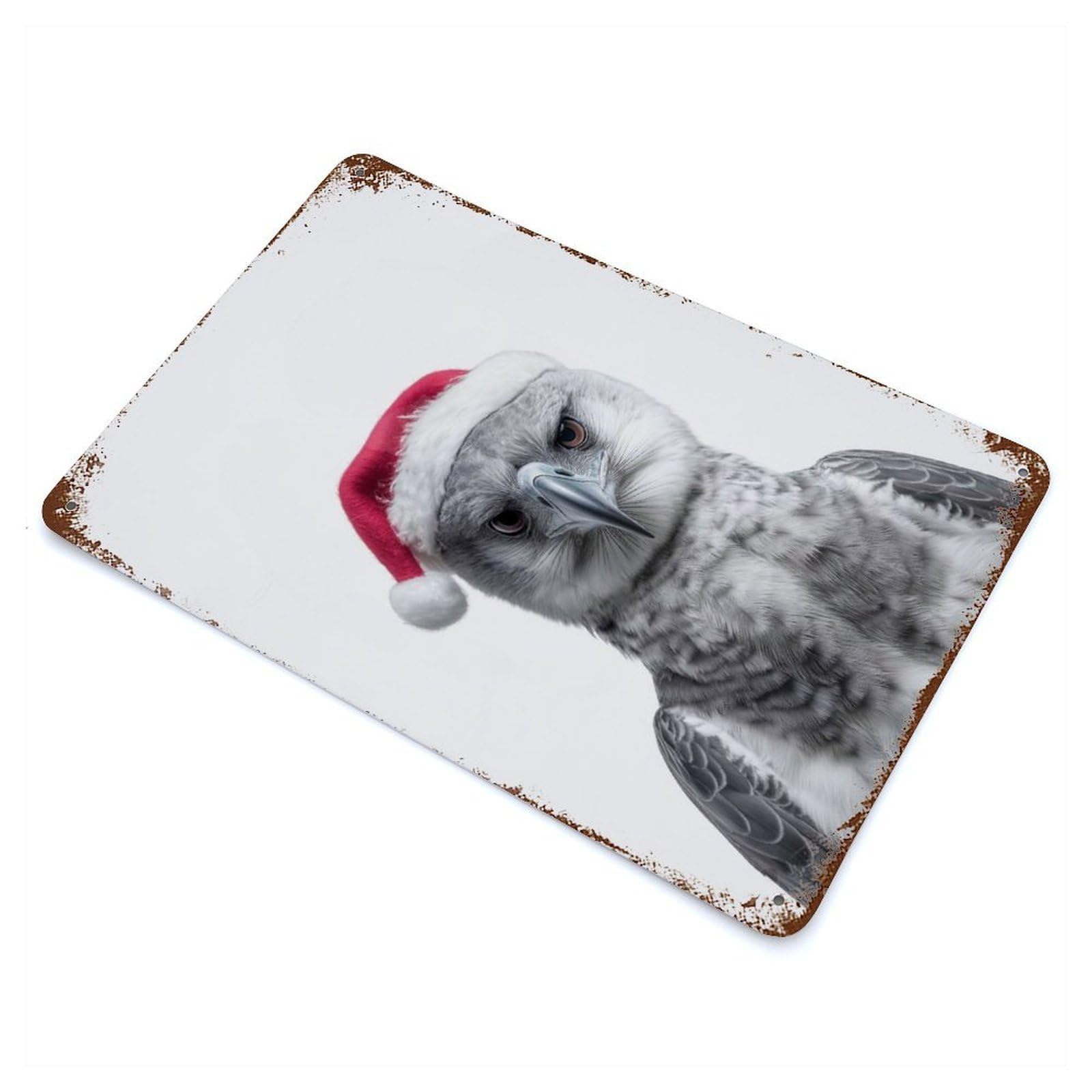 Harpy Eagle with Santa Hat Rusty Metal Tin Sign 11.8"x7.9", Ideal for Farmhouse, Kitchen And Entryway Decor