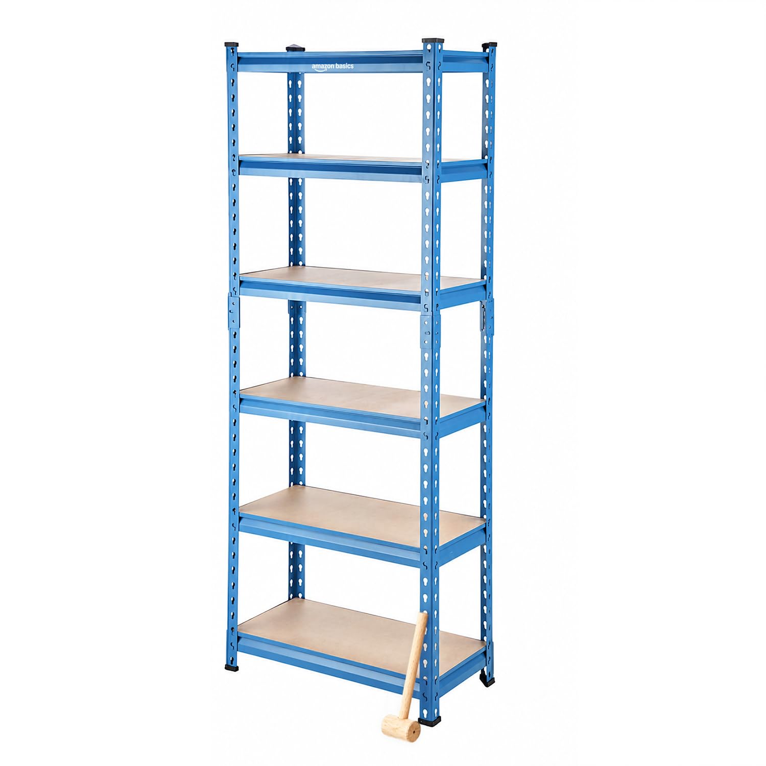 Amazon Basics 6-Tier Storage Rack | Bolt-Free Assembly | Metal Stand & Thick MDF Board | 175kg Capacity Per Shelf | 72H x 24W x 12D inch Adjustable Shelf Rack for Home, Garage & Shop | Blue-picture-27