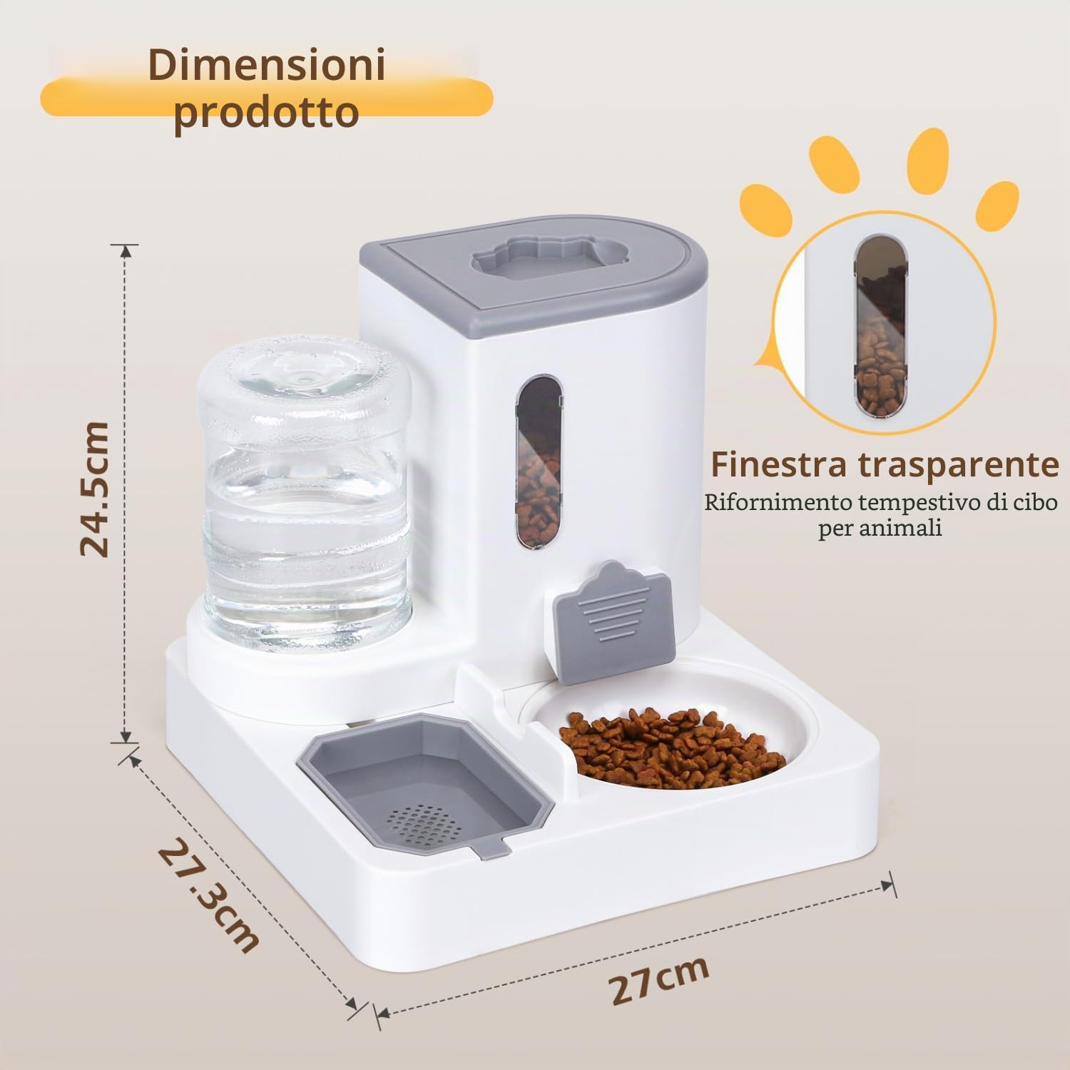 Nobleza Distributore Automatico e Distributore d'acqua per Gatti, Mangiatoia per Gatti a Gravità 2 in 1, 2,2L Dispenser Cibo Gatto e 1L Fontana d’Acqua, Dispenser Cibo Gatti Cani (Grigio)