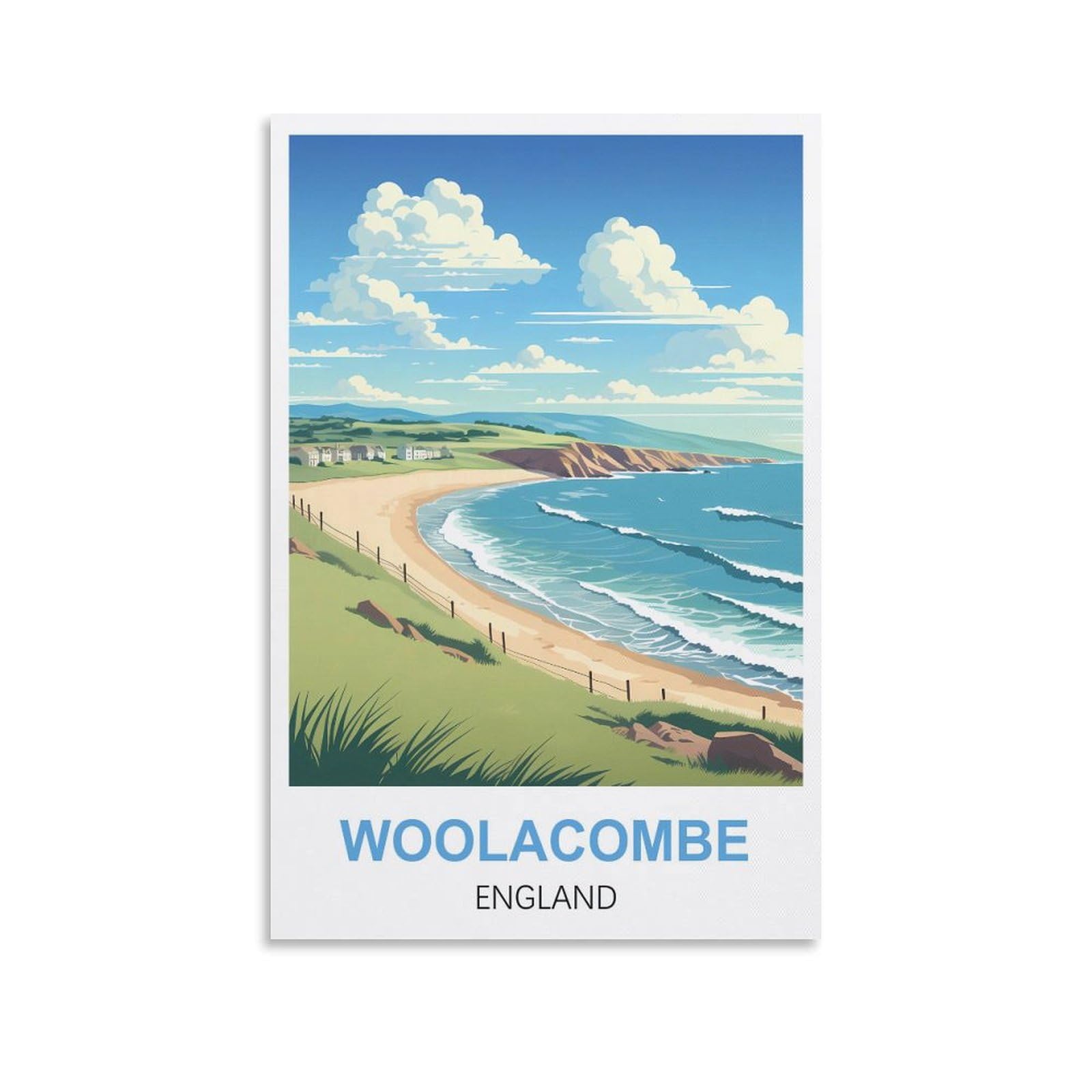 Whcheeh Unframe-Style Woolacombe England Vintage Travel Posters 08X12inch(20X30cm) Canvas Art Print Wall Art Decor Picture