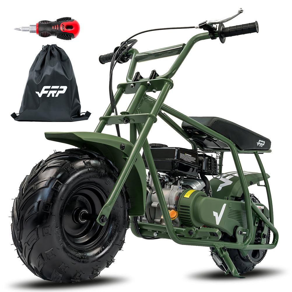 FRP Mini Dirt Bike GMB100 Basic, New 99CC Gas Powered Mini Bike 4-Stroke 3HP, Off-Road for Kids/Adult, Trail Up to 24 Mph, Weight Support Up to 185 LBS,Green