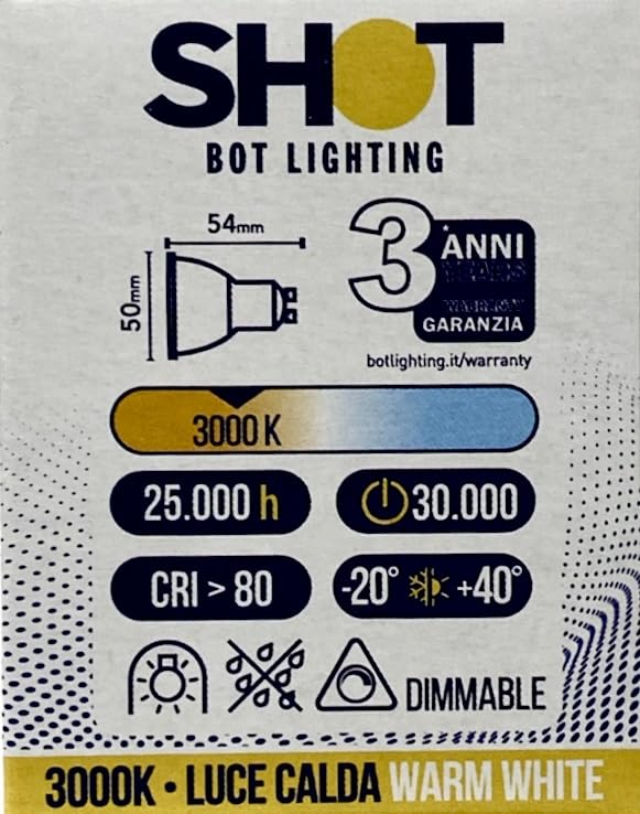Botlighting set 10 lampadine led gu10 Dimmerabili 5,7w 500 lumen 3000k luce calda equivalenti 70w