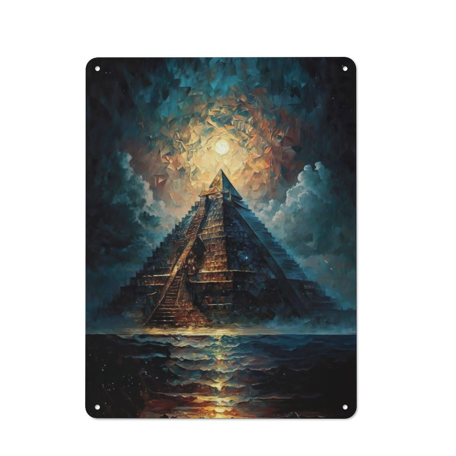 Junmoney Maya Pyramid In Desert Printed Metal Sign 40X30cm For Living Room Or Hallway, For Home Wall Decor Collectors