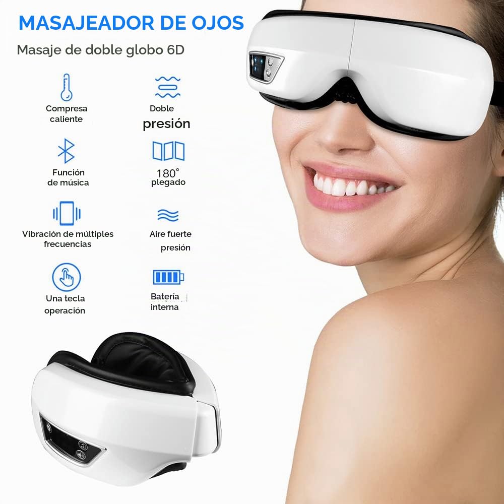 6D Smart Airbag Vibration Eye Massager Instrumento de cuidado de los ojos Calefacción Música Alivia la fatiga y las ojeras Máscara de sueño