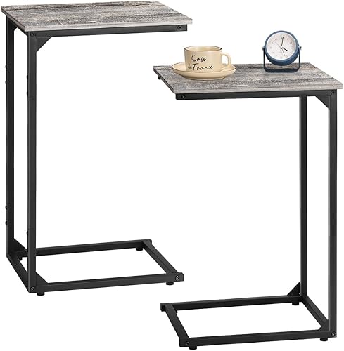 melos Juego de 2 mesas auxiliares en forma de C, mesa auxiliar alta para sofá, mesa de sofá con marco de metal para sala de estar, mesas de sofá que
