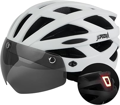 Bike Helmet for Men Women Bicycle Helmet with Removable Visor & Magnetic Goggles Adjustable Size Safety Breathable Mountain & Road Bicycle Helmets Adult Cycling Helmets with Taillight